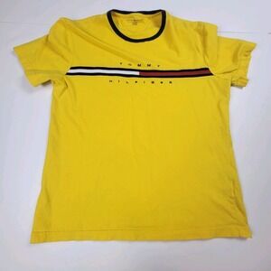 Vintage Tommy Hilfiger Yellow Logo  Men XL Yellow T Shirt Tee